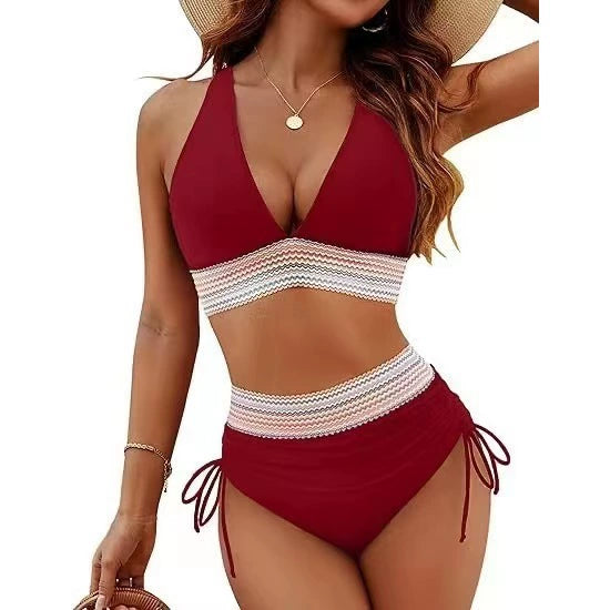 High Waist Belly Covering Swimsuit Bikinis High-Waisted Two-Piece Bikini