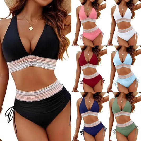 High Waist Belly Covering Swimsuit Bikinis High-Waisted Two-Piece Bikini