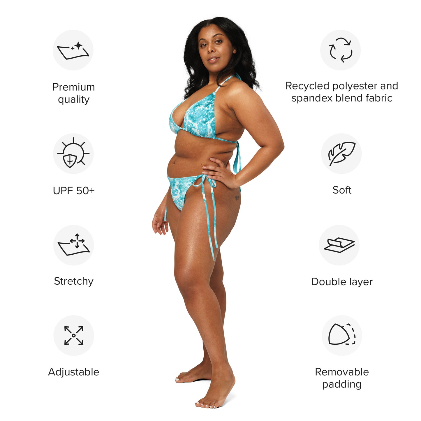 Trippie Hooks Blue Water Print Recycled String Bikini